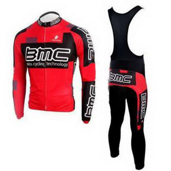 2010 Maillot BMC Tirantes Mangas Largas Rojo